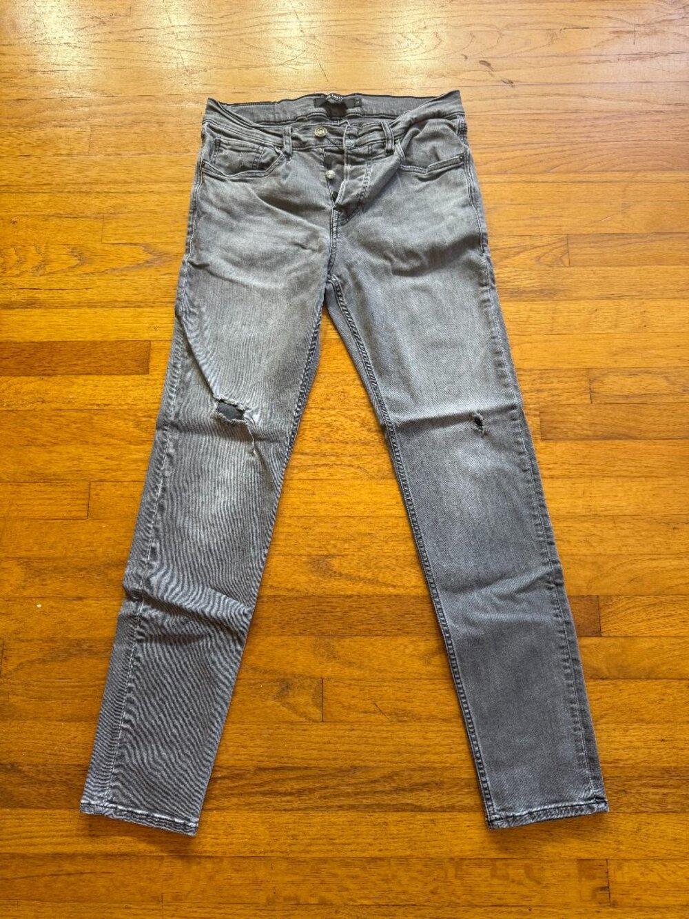 Hudson Los Angeles Distressed Button Fly Denim Jeans Washed Black Size 30